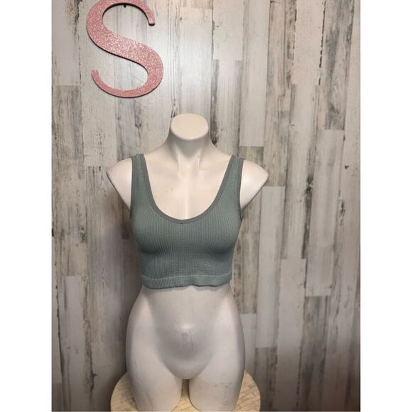 Forever 21 Sage Green Ribbed Crop Tank Top Size S - Picture 1 of 8